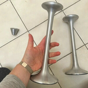 Vintage IKEA Kägla Candlesticks Brushed Aluminium Designer Carl Ojerstäm Swedish